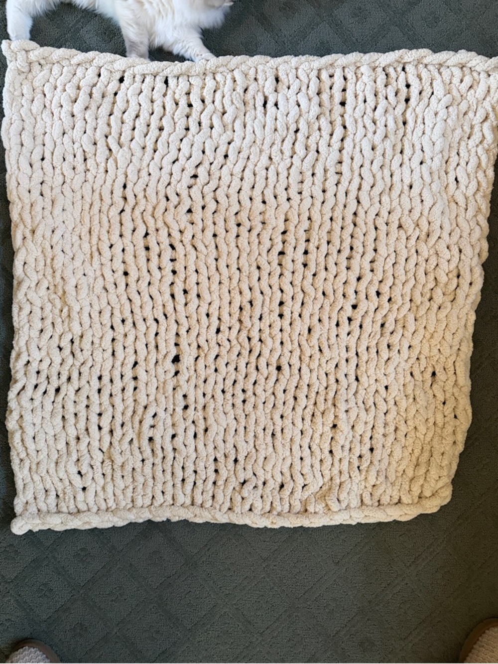 Hand-Knit Cream Blanket - Soft Chunky Texture